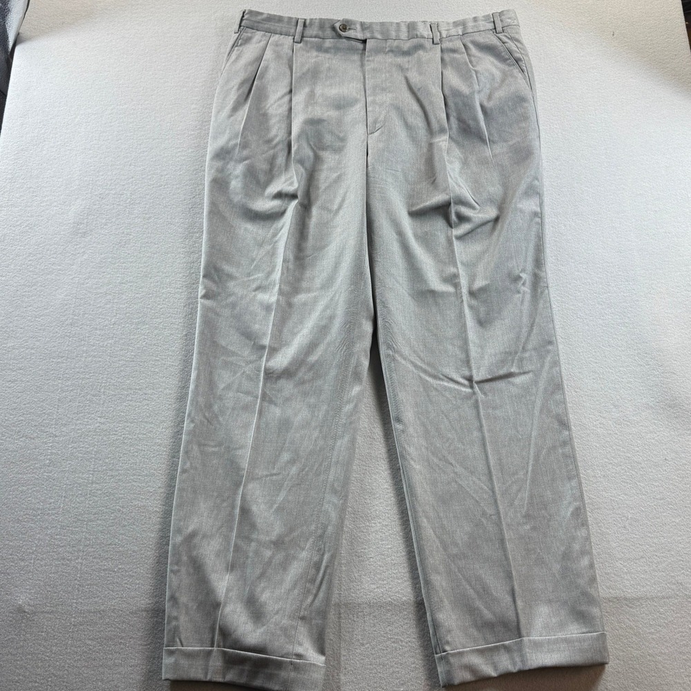 Berle Dress Pants Mens 40 Gray Loro Piana Super 120s Wool Pleated Cuffed 40x32